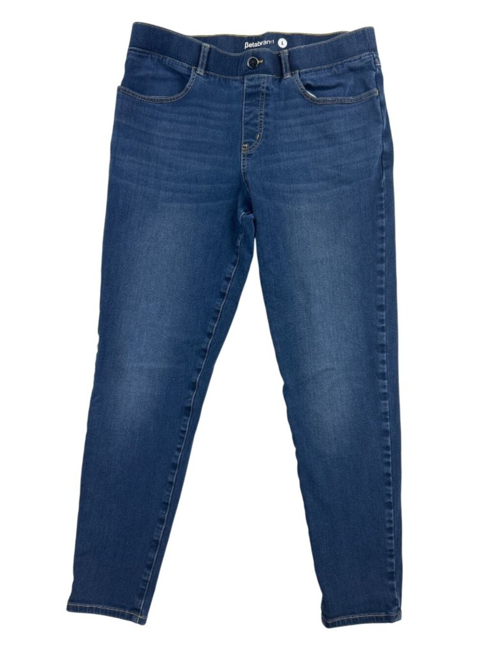 Betabrand Women's L Stretchy Denim Skinny Jeans Cropped Pants Blue Pull On Comfy